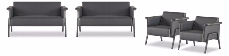 Dunkelgraue Arbeitszimmer Garnitur 2x Textil Sessel 2x Zweisitzer Möbel