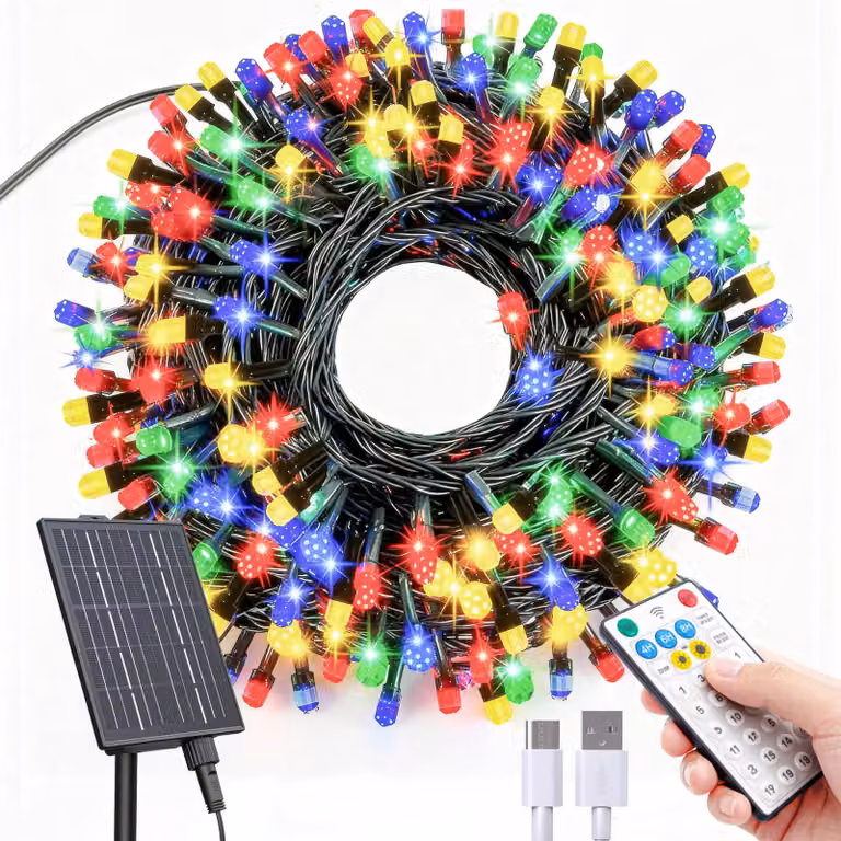 Catena luminosa solare, 32 metri, 300 LED, 19 modalità, impermeabile, multicolore