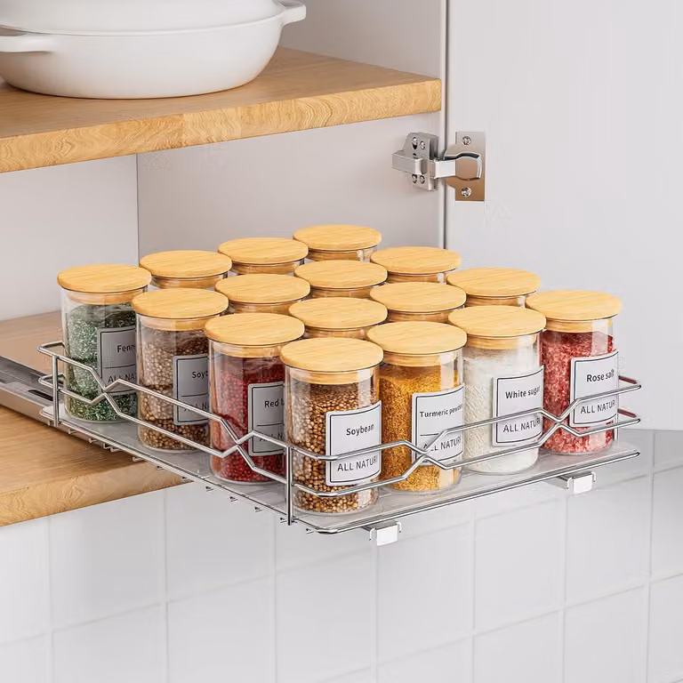 Ripiano estraibile per erbe aromatiche, in acciaio inossidabile, dimensioni 26,4 x 22,2 x 5,5 cm, adatto per mobili da cucina