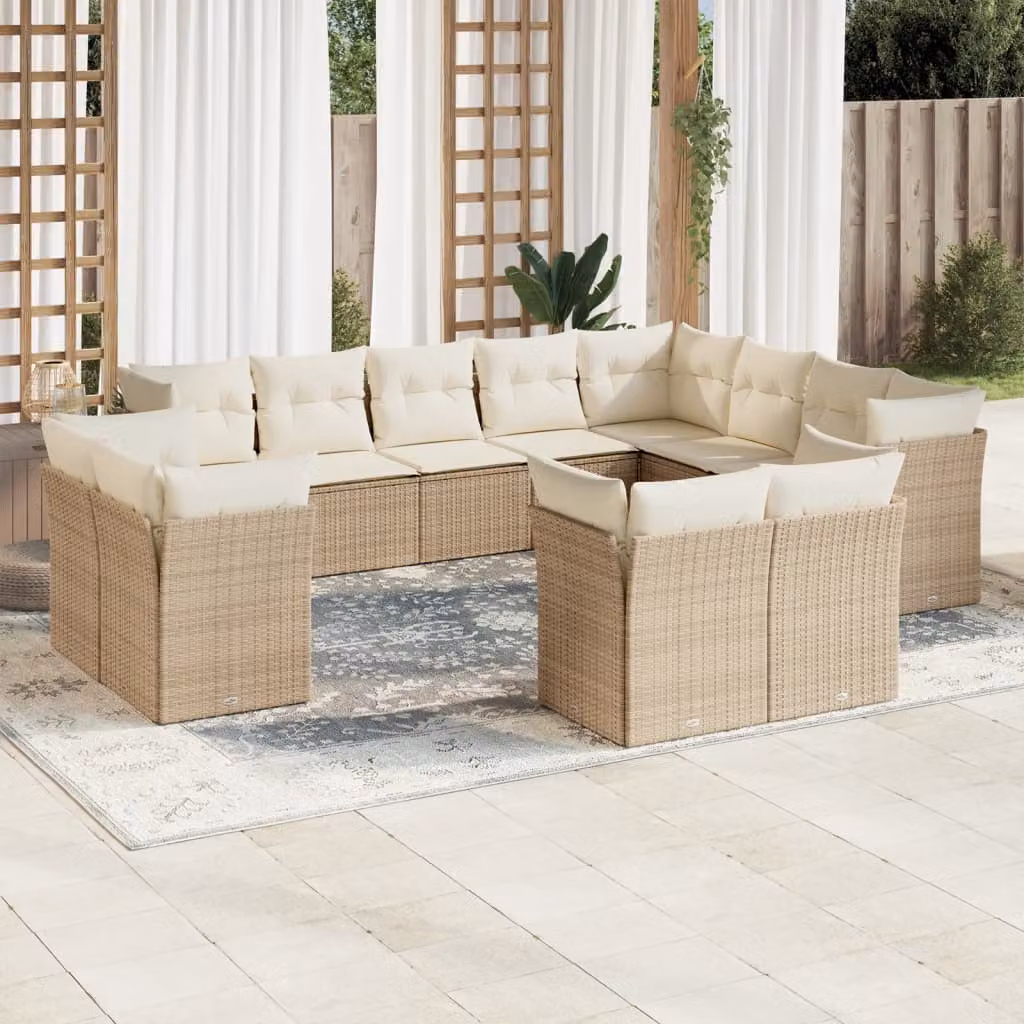 Set di Divani da Giardino vidaXL a Forma di U con Cuscini Beige e Struttura in Polyrattan e Metallo