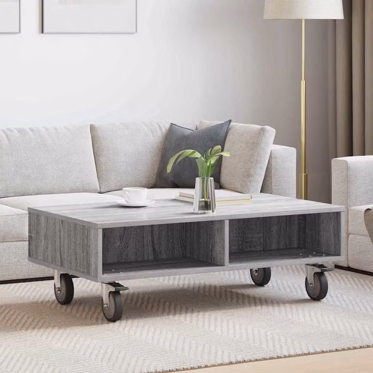 vidaXL Tavolino rettangolare con ruote Grigio, L 90 x P 50 x H 30 cm