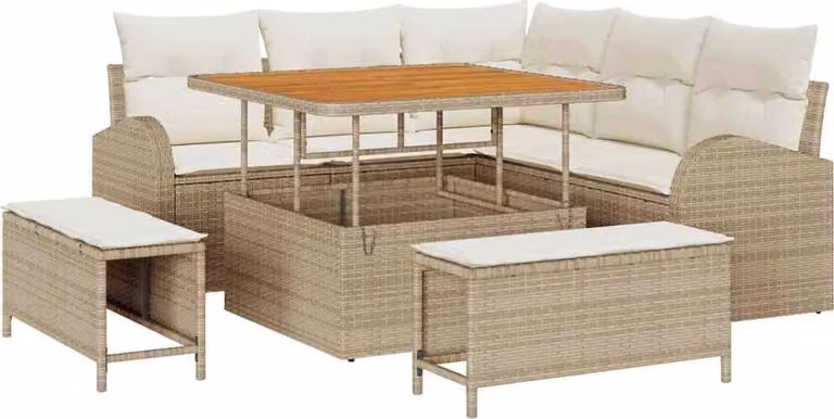 Set Divano da Giardino con cuscino 8 pcs Beige polyrattan