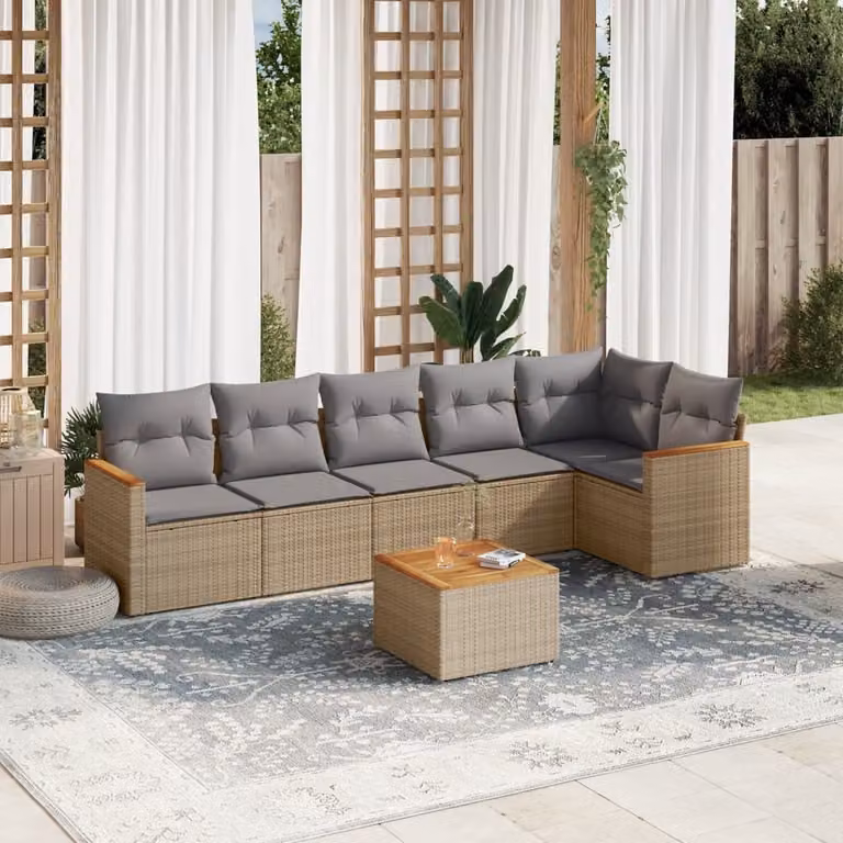 Maison Exclusive - Set Divano da Giardino 7 pz con Cuscini Beige Misto Polyrattan