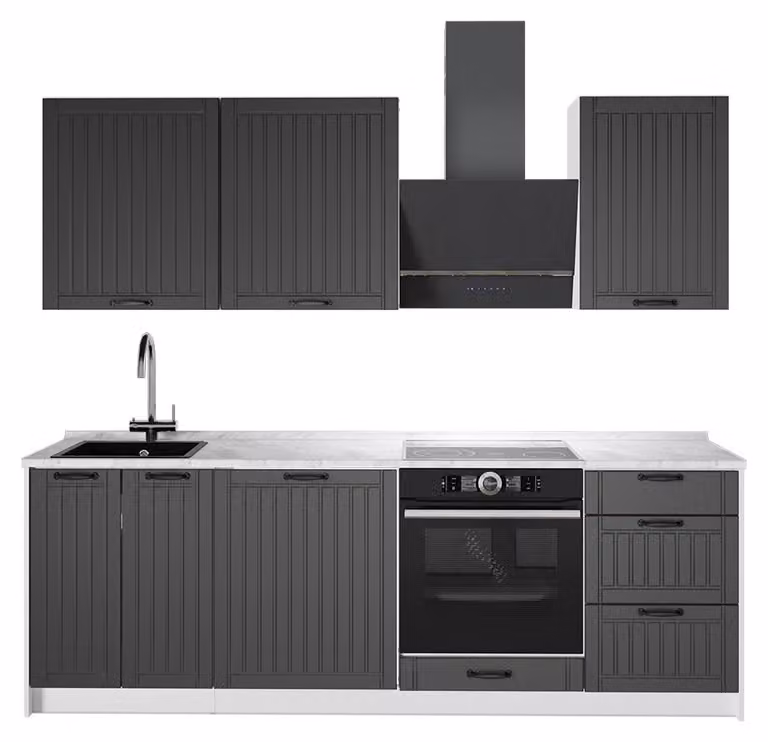 Cucina componibile Vicco Fame-Line Grigio scuro/Bianco 230 cm, PL Marmo, Model 64015