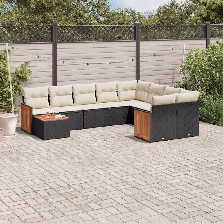 Set di Divani da Giardino a L vidaXL in Polyrattan Nero con Cuscini e Tavolino da Esterno