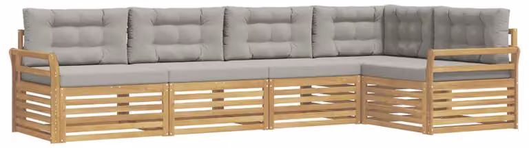 Set di divani da esterno, 5 pezzi, bianco e grigio chiaro