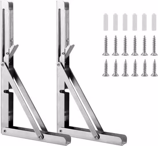 Console a ribalta con elevata capacità di carico - Supporto per piano ribaltabile - Staffa a parete - Meccanismo a cerniera per piano ribaltabile - Capacità di carico: 80 kg - Acciaio inossidabile