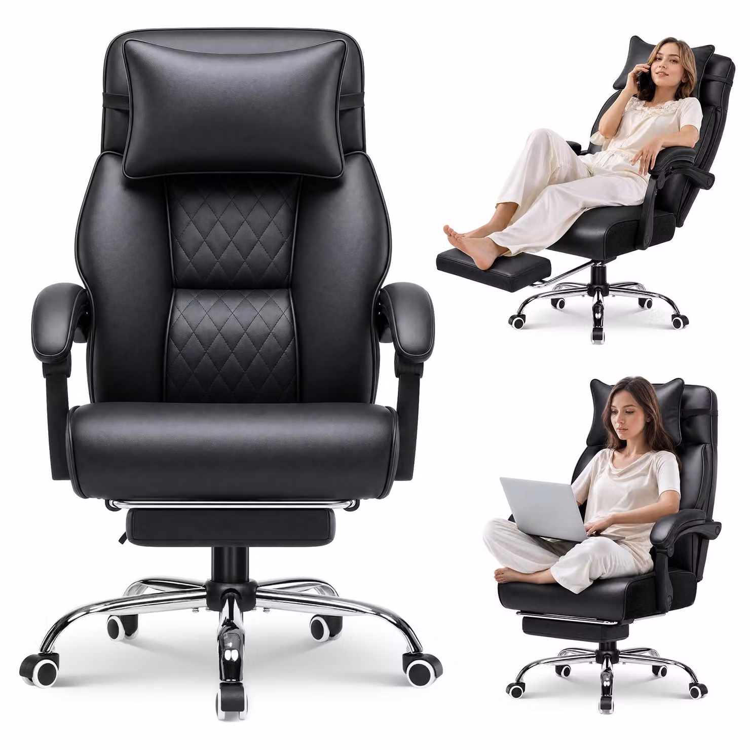 Sedia da gaming GTPLAYER con poggiapiedi, multifunzionale, in ecopelle, capacità di carico fino a 130 kg. Sedia da ufficio ergonomica con cuscino per la testa, schienale regolabile da 90° a 135°, seduta di 53 cm