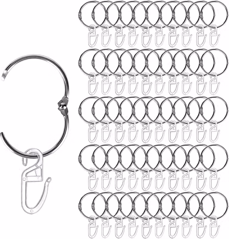 Set di anelli a D, confezione da 100 pezzi, diametro interno di 3,2 cm, con ganci in plastica, per il bagno
