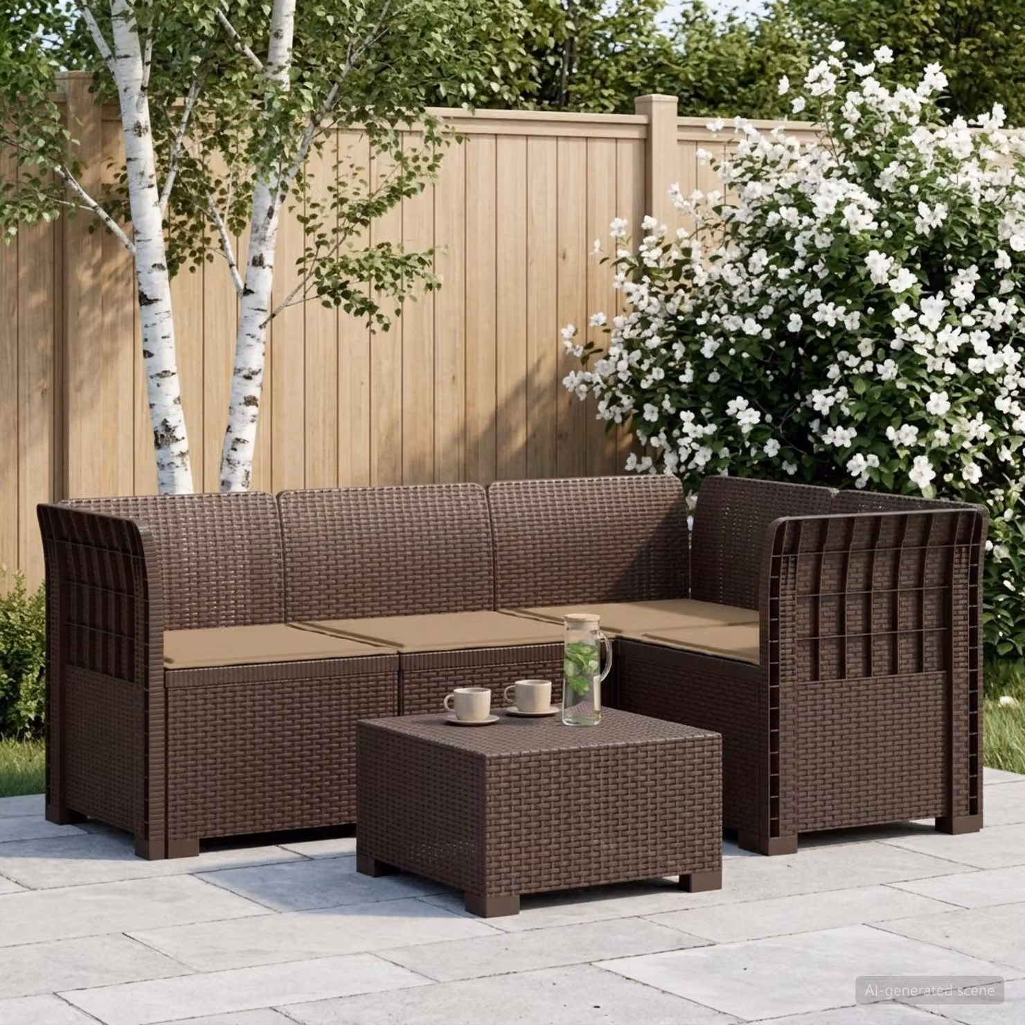 vidaXL Divano da Giardino a L con Cuscini Marrone in Rattan Sintetico e Tessuto Resistente ai Raggi UV