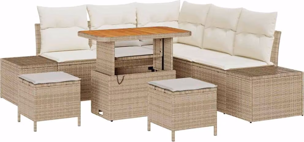 Set Divano da Giardino con cuscino 8 pcs Beige Poly Rattan