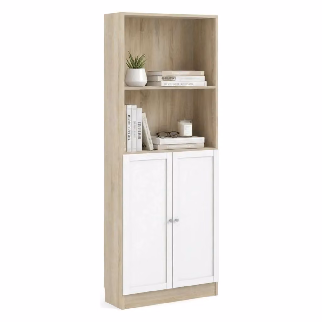 Libreria Michel DMORA, Scaffale da ufficio e mobile portalibri moderno in legno e MDF, Colore Marrone e Bianco, L 79 cm x P 28,3 cm x H 203,2 cm – 2