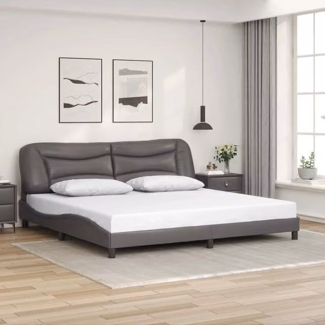 Giroletto senza materasso Hvar vidaXL in similpelle grigia con doghe in legno L/P/H: 200 x 200 x 218 cm – 1