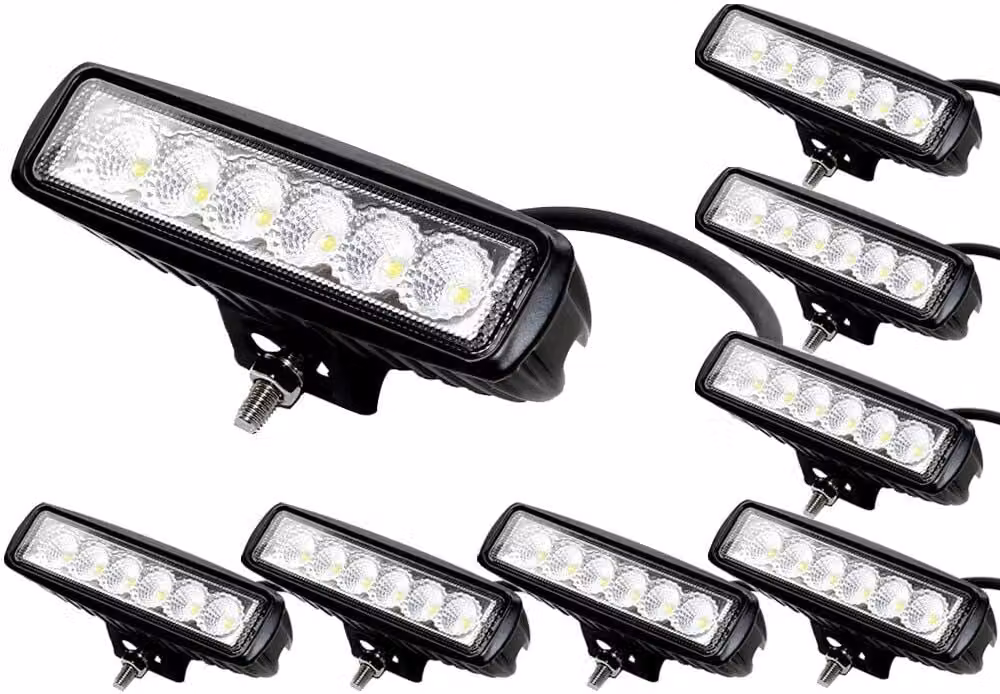 Greenmigo 8X 18W IP67 Faro da lavoro a LED 12V 24V Luce da lavoro a LED Faro da fuoristrada Faro a fascio largo Riflettore Faro 1800LM
