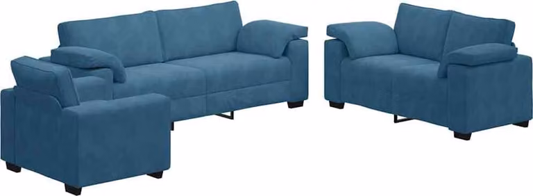 Set di Divani 3 pz con Cuscini Blu in Velluto