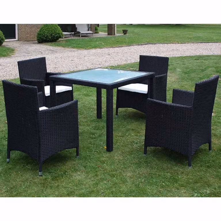 vidaXL Set da Pranzo da Giardino 5 pz in Polyrattan Nero con Cuscini e Tavolo in Vetro