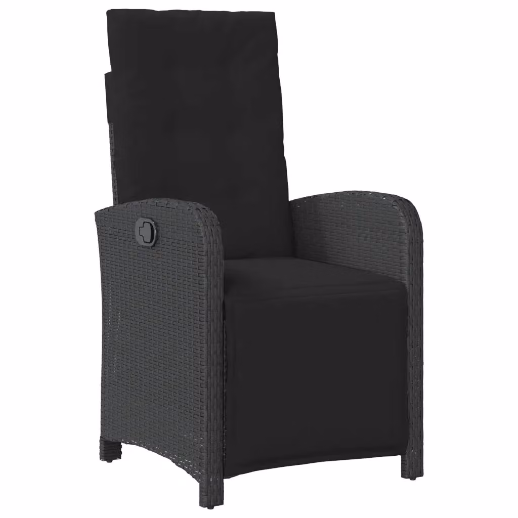 Sedia Reclinabile da Giardino vidaXL in Polyrattan Nera con Poggiatesta Regolabile e Braccioli – 2