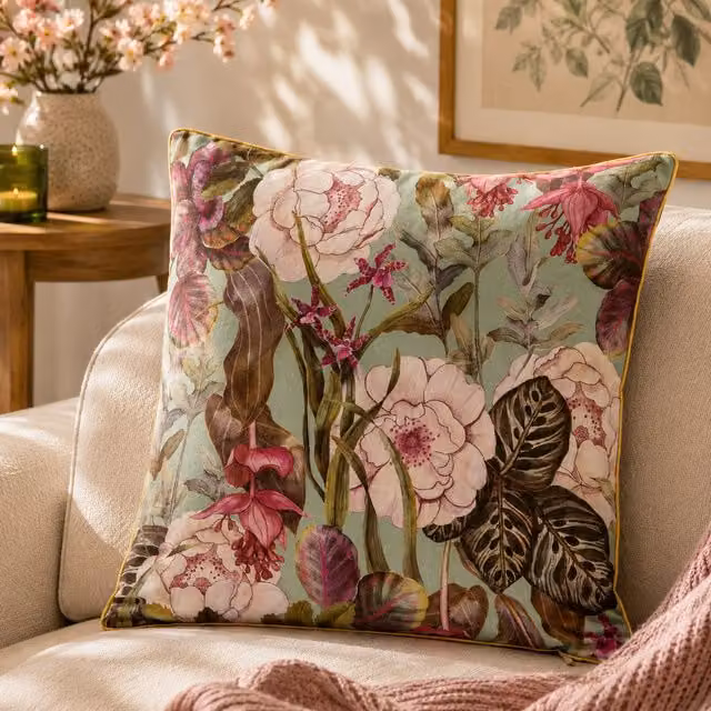 Cuscino quadrato KASANOVA con motivo floreale multicolore, L 45 cm x P 45 cm