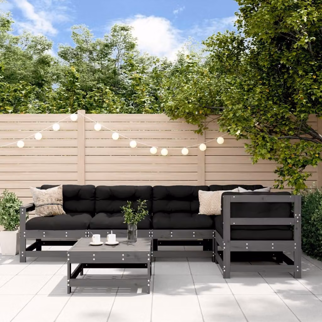 Maison Exclusive - Set Salotto da Giardino 6 pz Grigio in Legno Massello di Pino