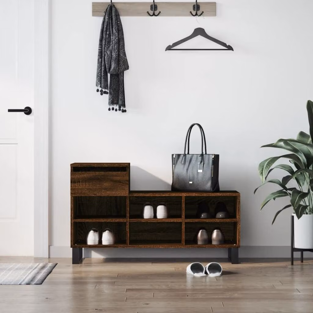 Scarpiera moderna vidaXL in legno e metallo, colore rovere marrone, L/P/H: 102 x 36 x 60 cm
