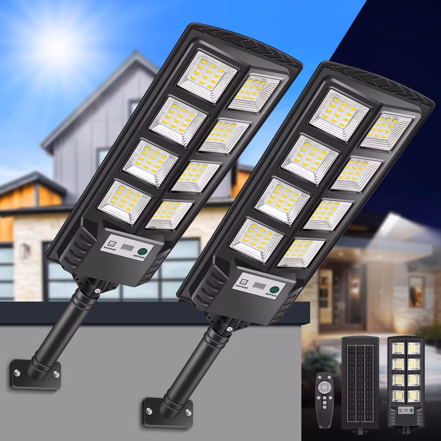 Lampade solari a LED, confezione da 2, 6000 K, sensore di movimento, grado di protezione IP66