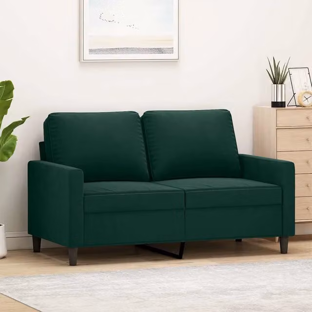 Divano a 2 posti moderno vidaXL in velluto verde con struttura in metallo L: 138 cm, P: 77 cm, H: 80 cm – 1