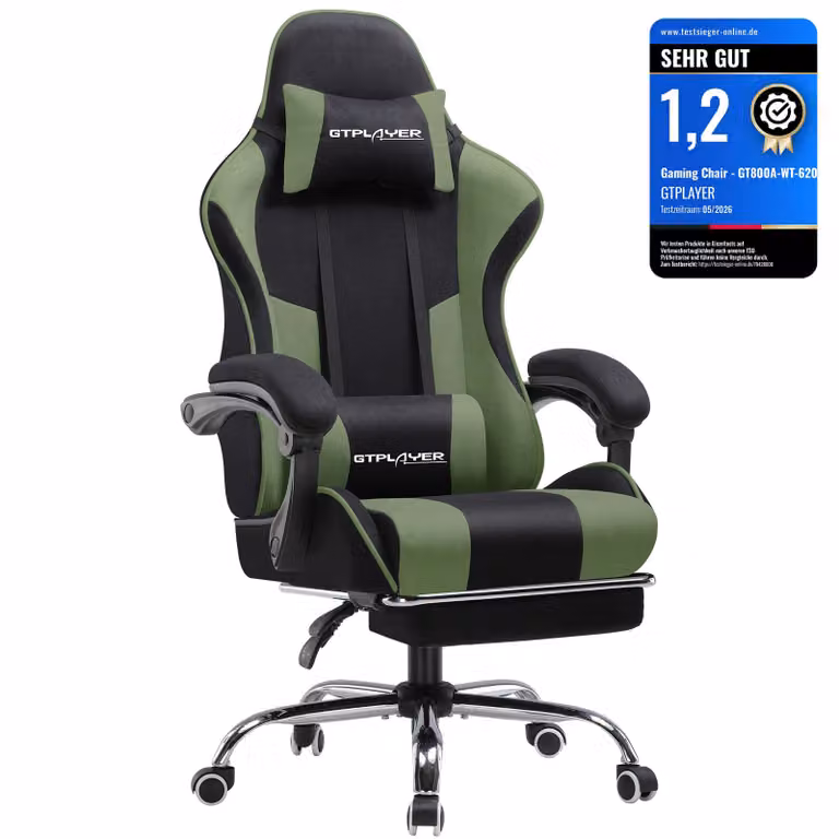 GTPLAYER Sedia da ufficio Sedia da gioco Poltrona da gioco in tessuto Sedia da gioco ergonomica con poggiapiedi, poggiatesta cuscino lombare, sedia da gioco imbottita, verde