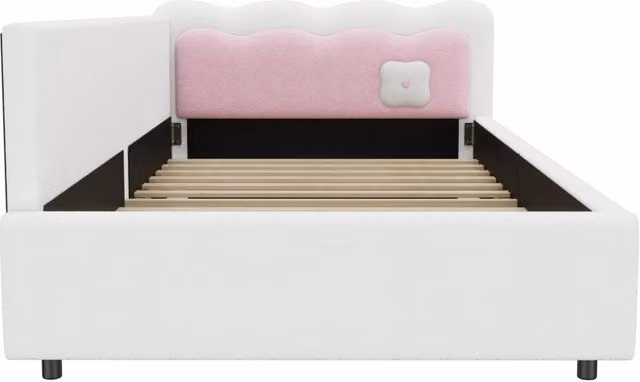 Letto giorno bianco 90x200 cm con illuminazione LED e struttura in Vliesimitat e MDF, senza materasso
