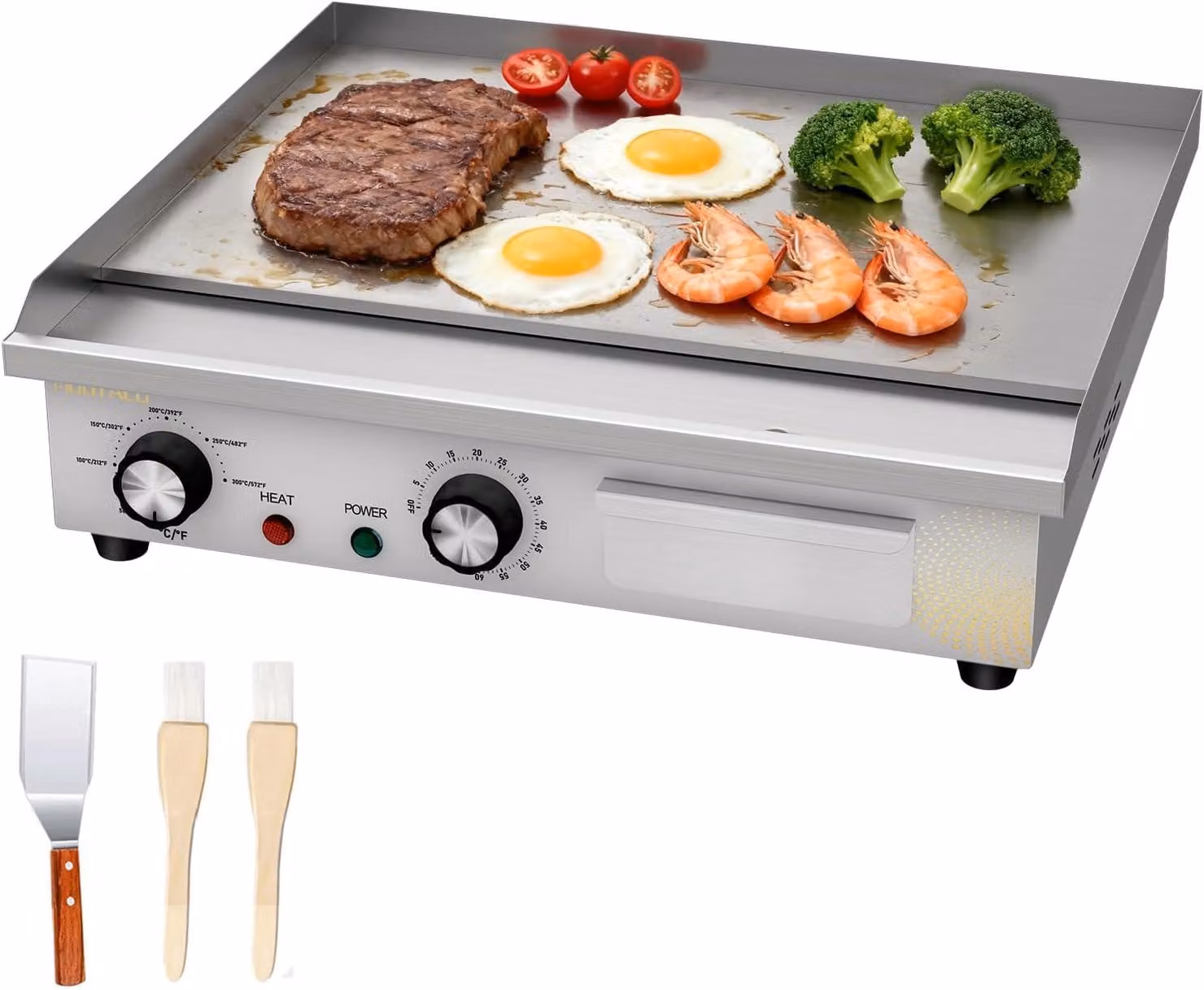 Piastra grill elettrica, piastra grill elettrica professionale per uso gastronomico con una superficie di cottura di 45 cm, piastra grill da tavolo con timer