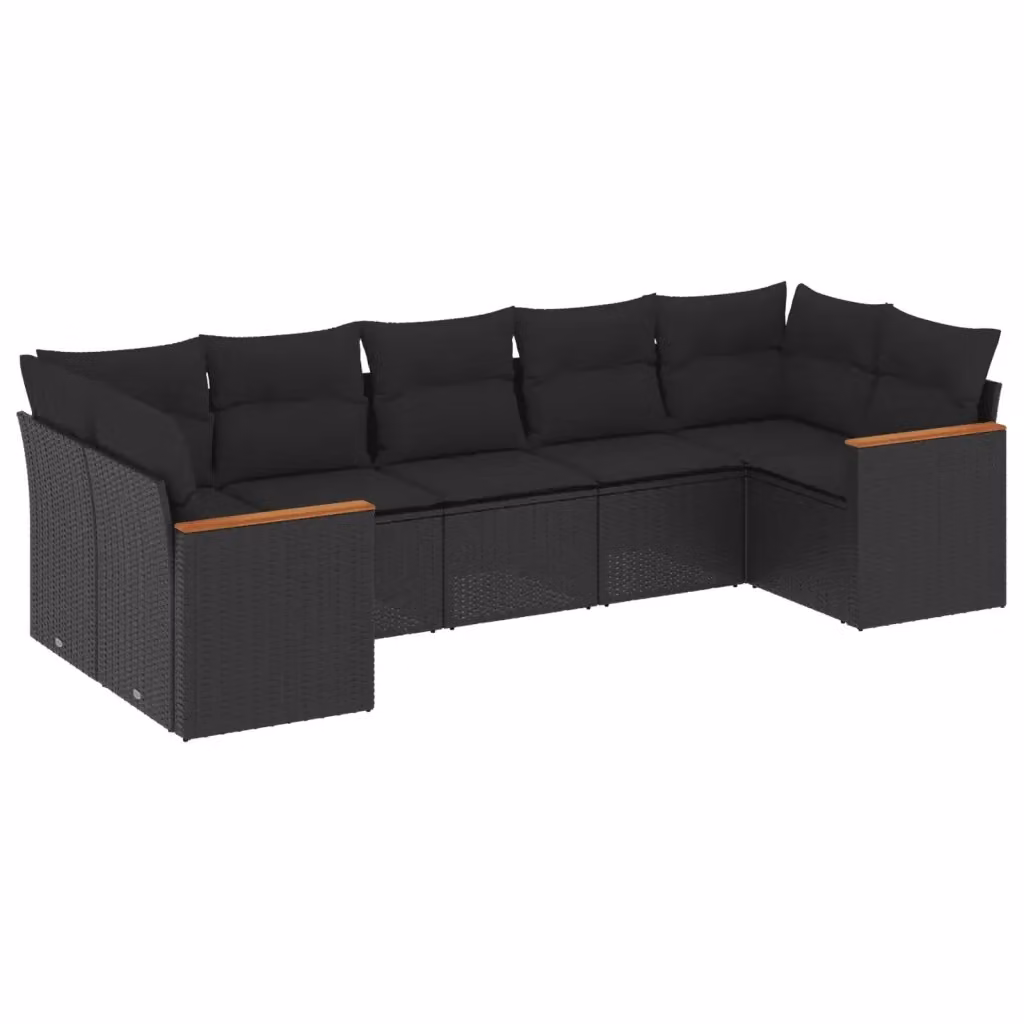 Set Divani da Giardino a L vidaXL con 7 Cuscini Neri in Polyrattan e Metallo – 2