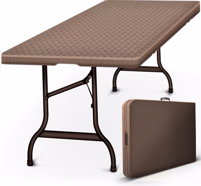 tillvex tavolo da giardino pieghevole in rattan 180x75cm marrone | tavolo da buffet con maniglia di trasporto | tavolo pieghevole per giardino, terrazza e balcone | tavolo da campeggio 6 persone