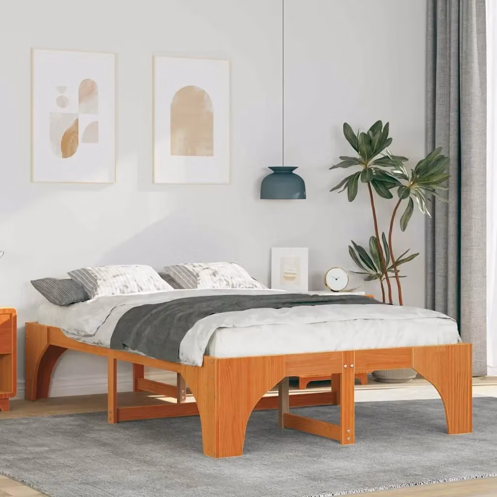 Letto matrimoniale moderno in pino massello marrone L/P: 140 x 190 cm – 2