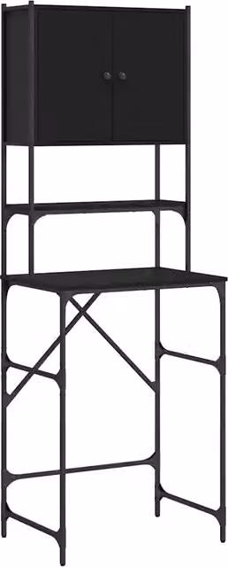 Mobile per lavatrice in stile industrial nero con ante a battente e ripiani interni L/P/H: 68 x 48,5 x 194 cm CFW5458095