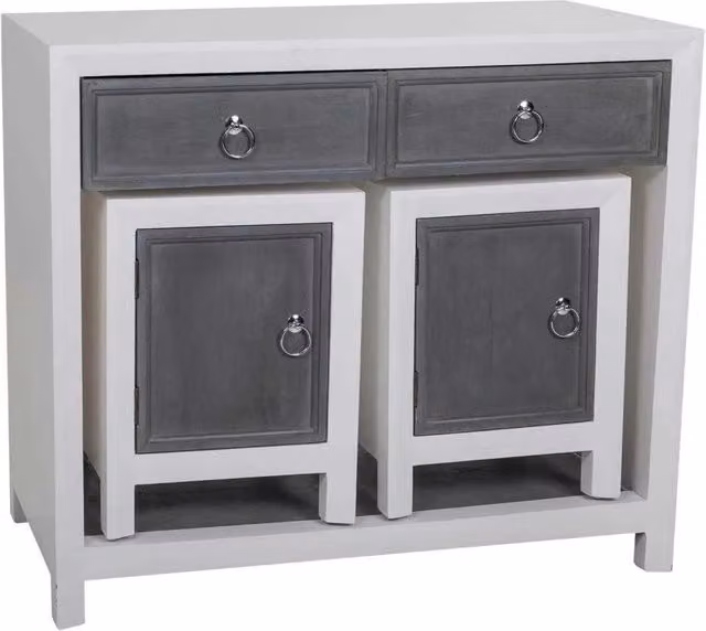 Mobile da Mobile da ingresso e due sgabelli in legno grigio