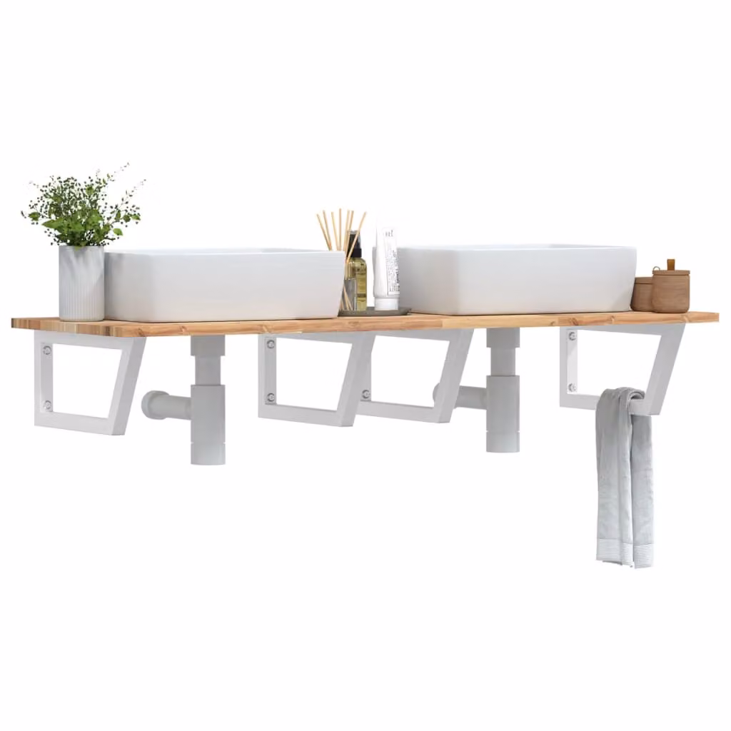 vidaXL Ripiano a Parete per Lavabo in Accacia e Acciaio, L 120 x P 50 x H 22 cm