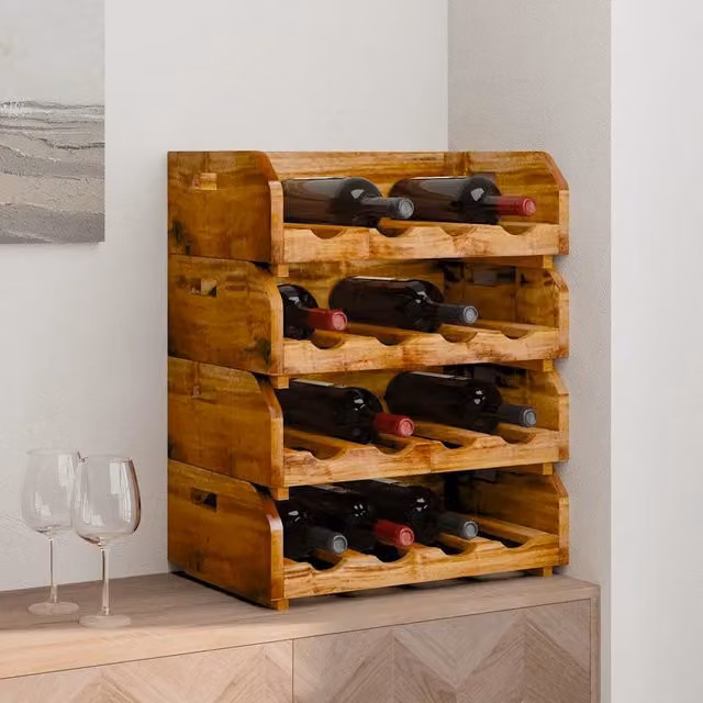 Set Portavini vidaXL in Legno Massello di Mogano Marrone per 16 Bottiglie – 1