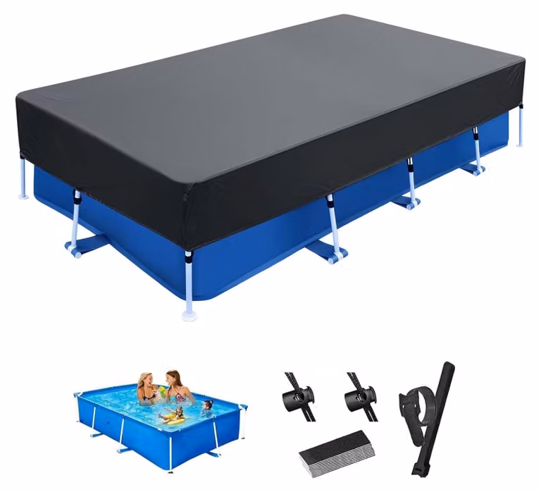Omgoods - Copertura per piscina rettangolare - Tessuto Oxford resistente - Impermeabile - Antipolvere - 225 x 150 cm - Include 10 strisce di velcro - Copertura per piscina