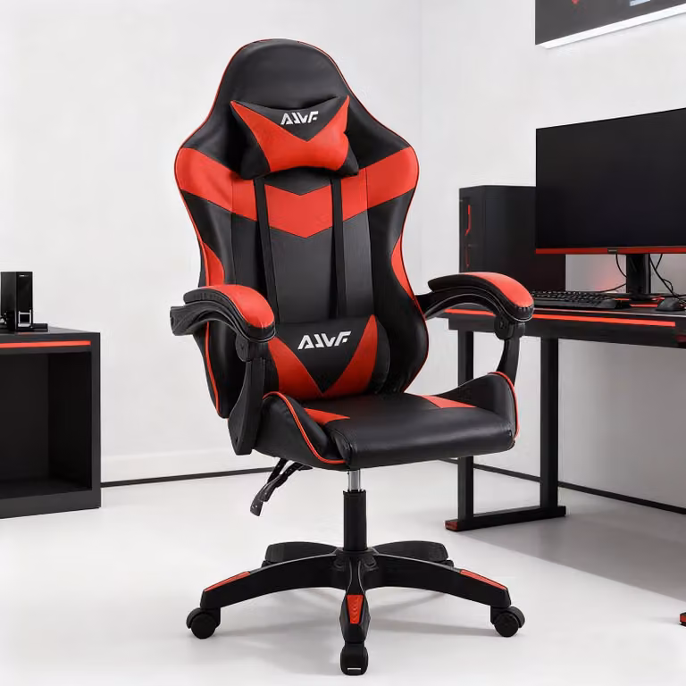 Sedia da gaming ergonomica, con materiali traspiranti e schienale reclinabile fino a 135°, colore rosso