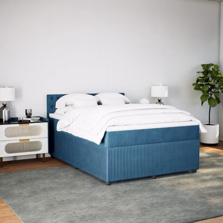 Giroletto a Molle con Materasso Blu 140x200 cm in Velluto