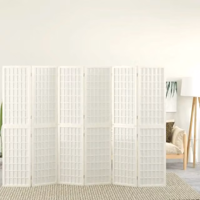 Divisorio Ambienti | Divider per stanze | Paravento Pieghevole 6 Pannelli Stile Giapponese 240x170 Bianco