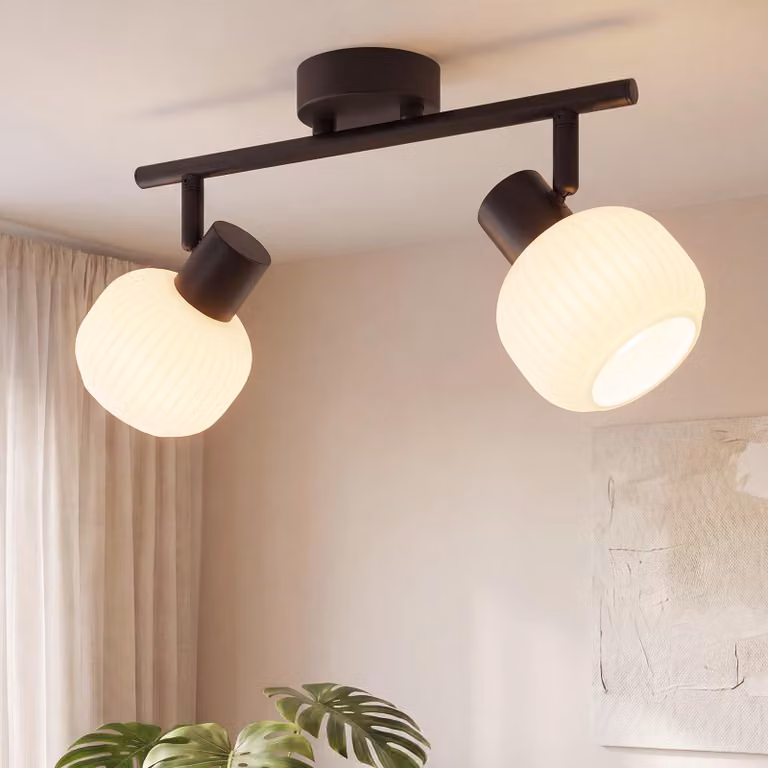 ZMH faretto da soffitto nero lampada da soffitto per interni 2 fiamme 350° faretto orientabile paralume in vetro spot E14 lampada da corridoio senza lampadina