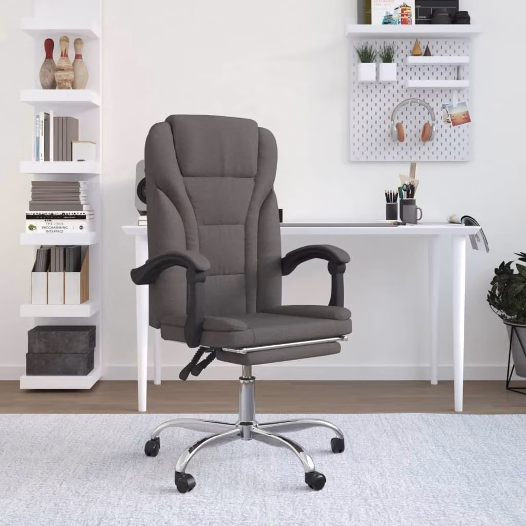 The Living Store Sedia da ufficio con funzione reclinabile in tessuto grigio scuro
