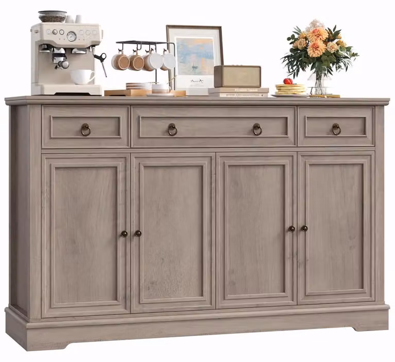 Credenza da cucina con piano di lavoro, dimensioni 134x87x40 cm, colore bianco, 3 cassetti e 4 ante