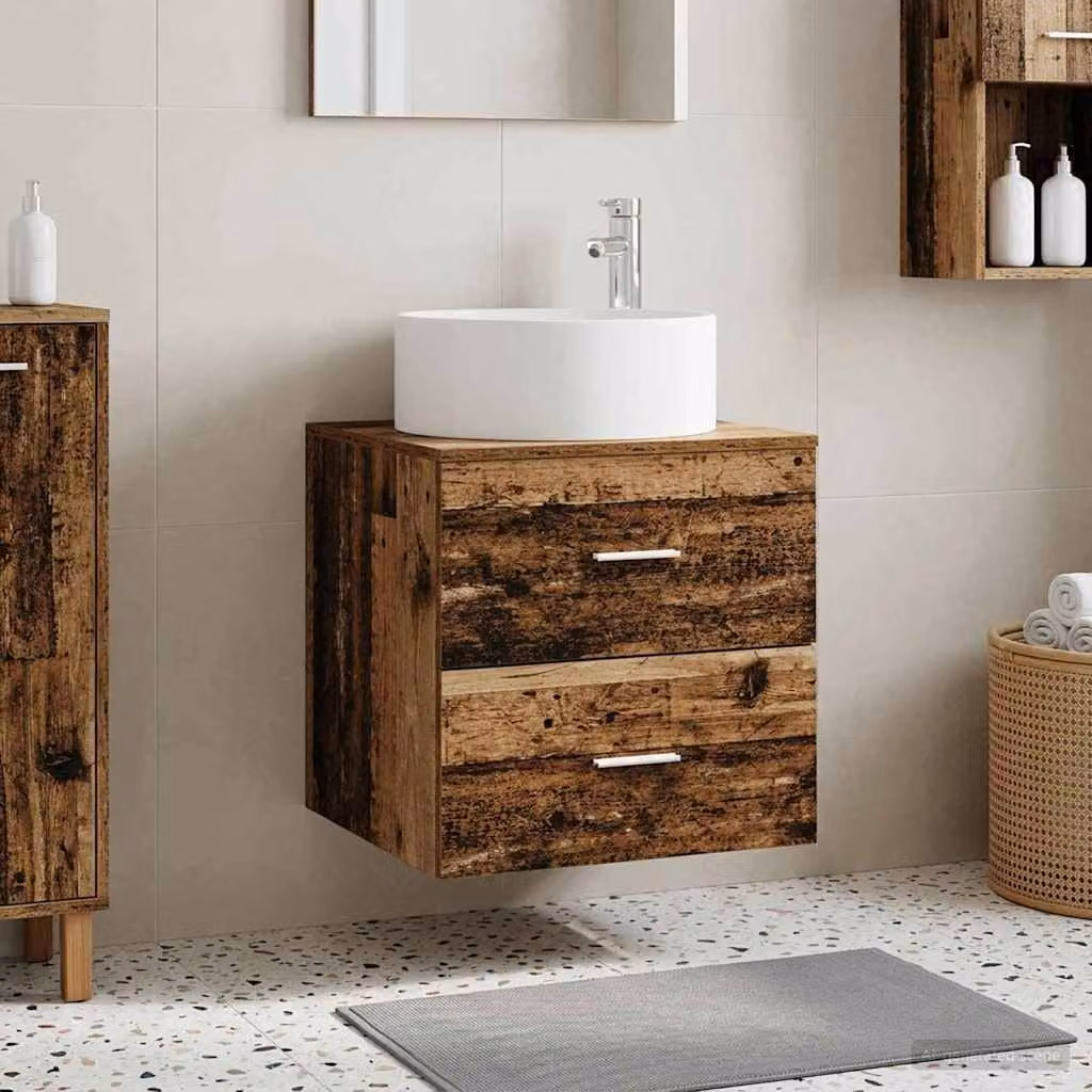 Mobile lavabo da parete vidaXL in legno antico con cassetti, L: 49,5 cm, P: 44,5 cm, H: 65,5 cm