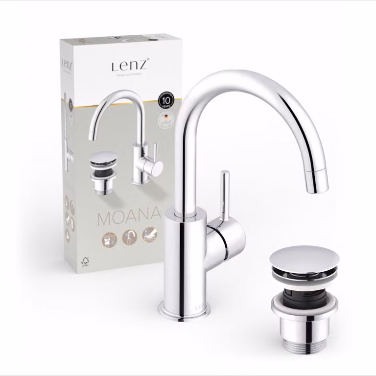 Miscelatore per lavabo, cromato, girevole a 360°, a risparmio idrico, con sistema Easy Clean