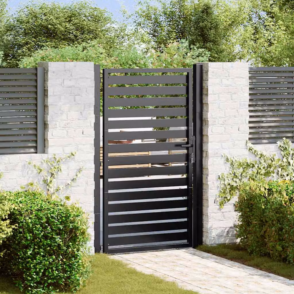 Cancello da giardino singolo a battente vidaXL in alluminio nero con serratura L: 100 cm, H: 150 cm