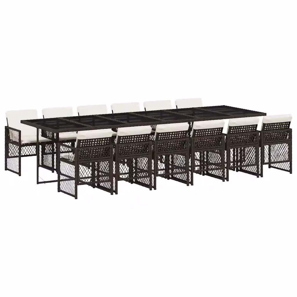 Set da pranzo da giardino vidaXL in polyrattan marrone con cuscini bianchi e tavolo in vetro – 2