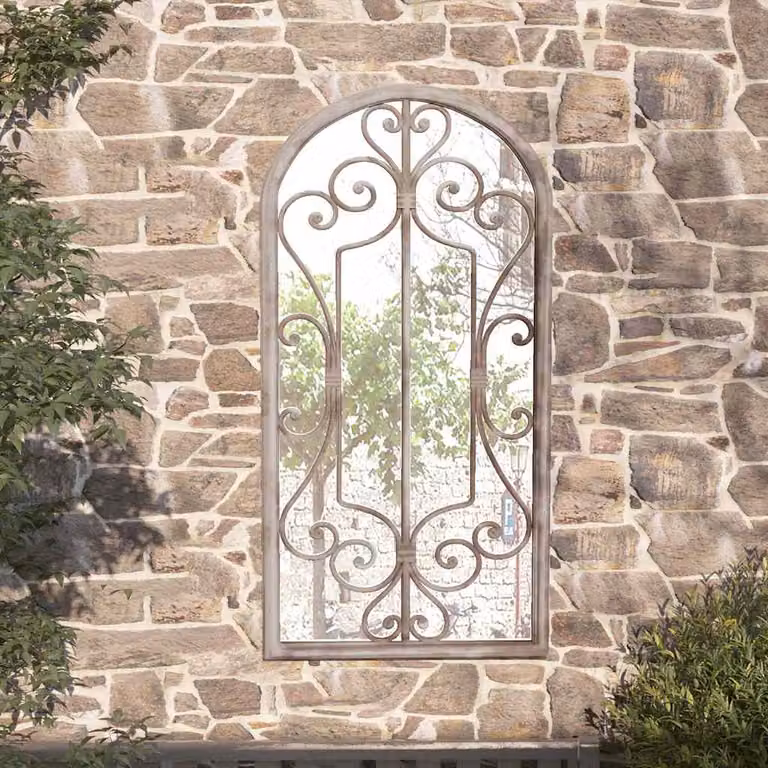 Specchio da giardino vidaXL in metallo beige con finitura antica, L: 70 cm, H: 30 cm