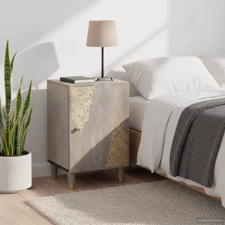 Mobile da bagno moderno vidaXL in legno di mango massello grigio L: 38 cm, P: 33 cm, H: 58 cm