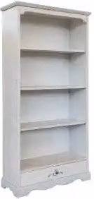 Libreria graffa in legno Shabby chic laccato bianco anticato decorato cuori filo azzurro